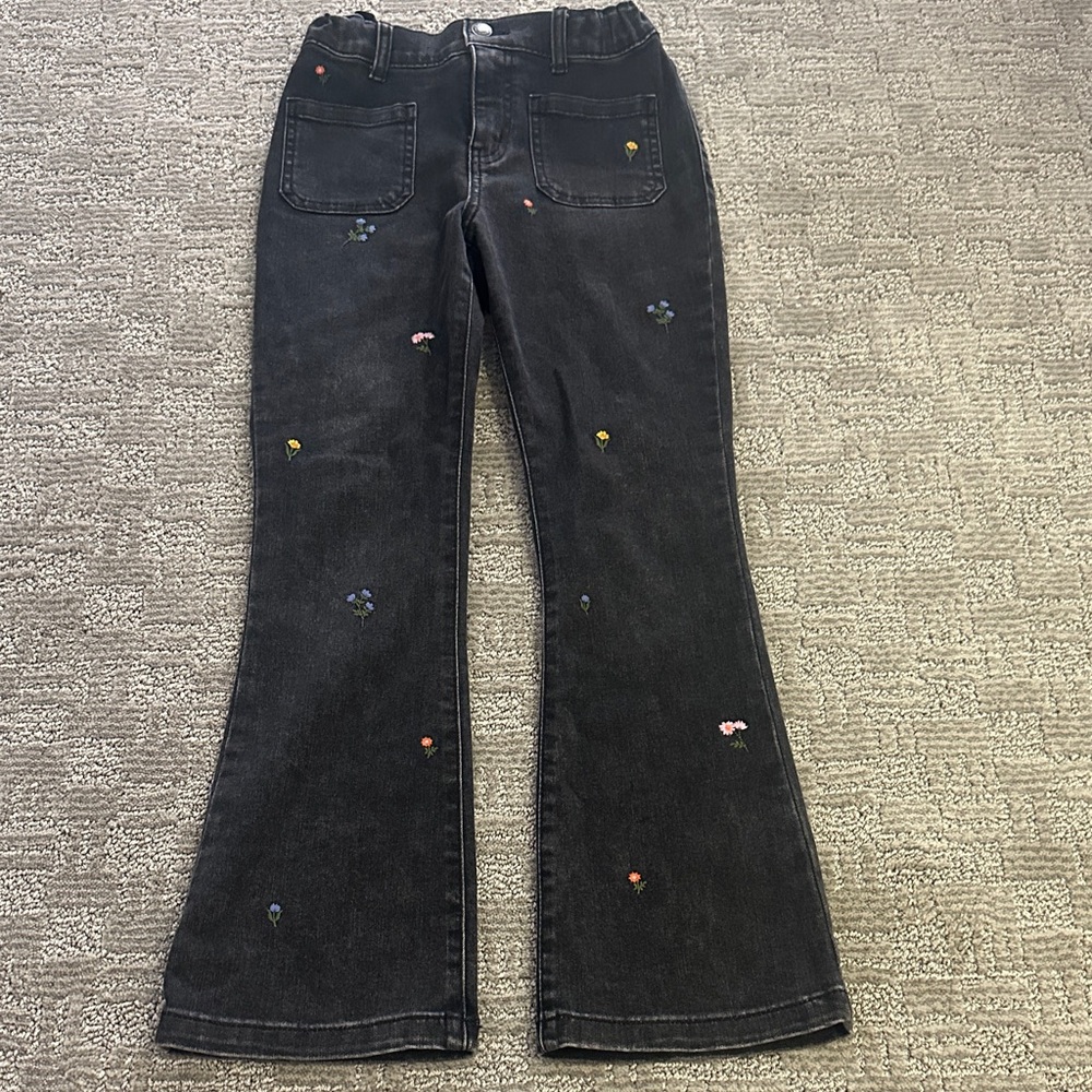 Girls Black Floral Embroidered Jeans, Size 10 NWOT